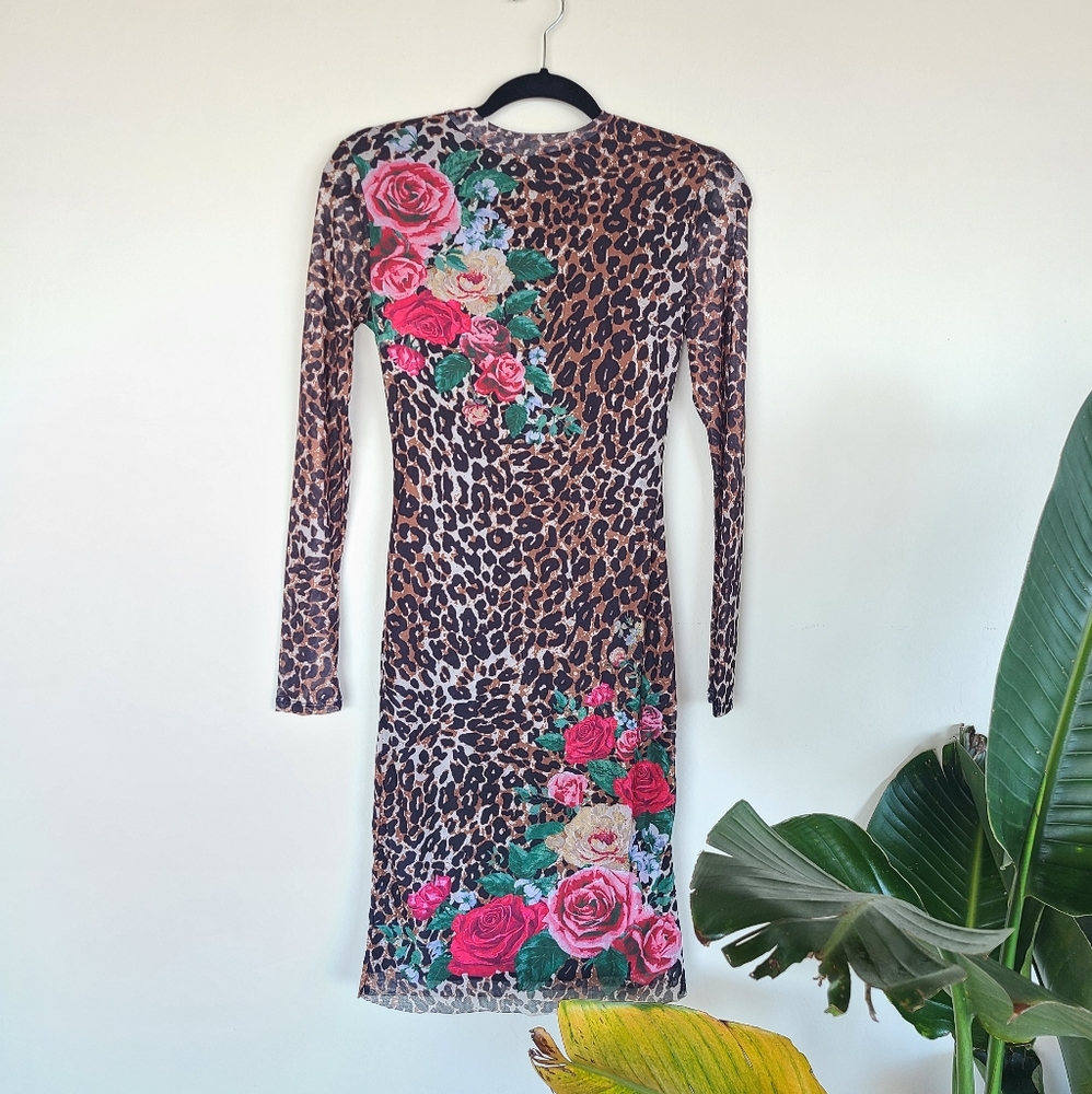 Akira Floral Leopard Midi Mesh Dress